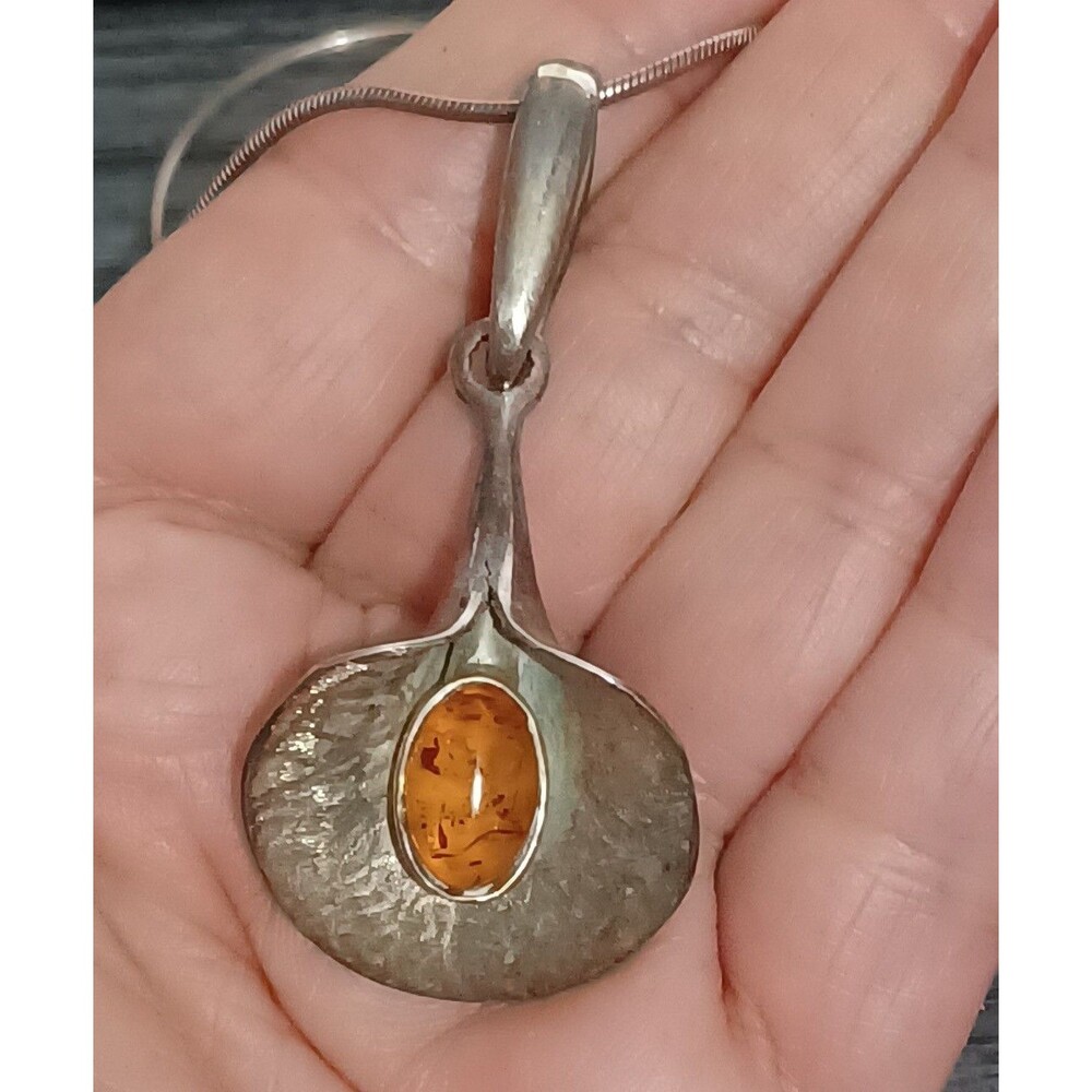 Poland Baltic Amber Sterling Silver Pendant Necklace BIG Calla Lilly Teardrop